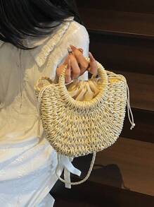 Straw Woven Crossbody Shoulder Bag Daisy Decor Handmade Small Purse Handbag Bohemia Summer Bag
