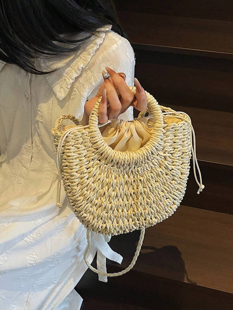 Straw Woven Crossbody Shoulder Bag Daisy Decor Handmade Small Purse Handbag Bohemia Summer Bag