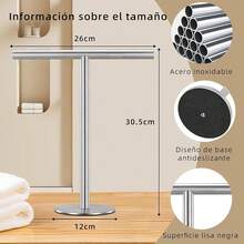 BTOOTB Soporte para Toallas de Mano, Toallero Vertical en Forma de, Toallero Negro Mate de Acero Inoxidable, Adecuado para Encimeras de Baño, Cocina y Tocador, Estilo Minimalista (Plata) - pago - Ver 7