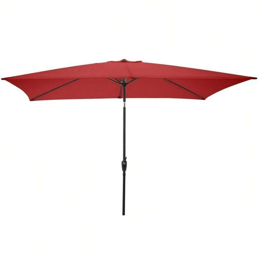 Parasol de mercado Pure Garden de 10 pies de tamaño rectangular inclinado, de acero rojo con botones - 1 - Ver 1
