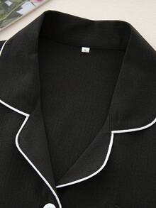 2 件女士夏季睡衣套装 - 短袖上衣和短裤，休闲宽松舒适基本款家居休闲装 - 黑色 - 查看 4