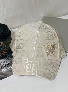 1 buc. Literă jacquard pentru femei cu șapcă de baseball cu sigla M cu strasuri, la modă, ocazională, versatilă, potrivită pentru purtarea de zi cu zi