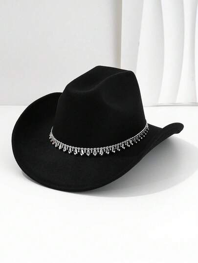 1pc Western Wide Brim Cowboy Hat, Classic Unisex Style Suitable For Outdoor Party, Music Festival, Great Gift (Head Circumference 22.44 Inches, Suitable For Slender Builds)