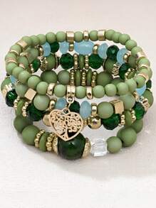 4 Pieces/Set Girls Bohemian Multi-Layer Elastic Crystal Love Tassel Simple Versatile Mother's Day Gift Bracelet