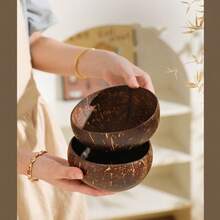 一套（椰子碗+勺子）椰子壳碗，复古圆形碗，椰子壳勺子，适合制作冰沙甜点碗，可用作学校餐饮用品，椰子壳勺子，返校季必备 - 椰殼 - 查看 3