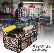 Deosk Car Trunk Organizer For SUV, Car Organizers And Storage With 6 Pocket, Car Accessories For Women/Men 50LWaterproof Polyester Trunk Organizer, Black - Leopard Print - 查看 7