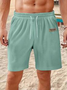 Summer Men Cord Loose Straight Leg Shorts, Simple Printed Casual Knee Length Pants