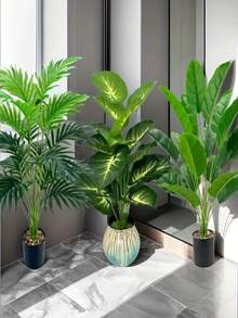 3pcs Artificial Potted Palm Trees, Plastic Planter, Indoor/Outdoor Decor, Floor Standing, Garden Decoration, Suitable For Spring, Thanksgiving, Various Room Types, Planter Not Included - Multicolor - View 1