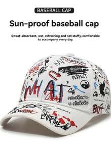Korean Style Romantic: Graffiti Letter Print Baseball Cap, Sunscreen & Shading Design, Outdoor Peaked Cap Expressing Fresh Vibe