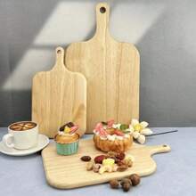 1pc Beechwood Cutting Board - Wooden Kitchen Chopping Board, Stylish Long Handle, Solid Wood, For Meat, Cheese, Bread, Vegetables & Fruit - Charcuterie Cheese Board, Perfect For Gourmet Slicing & Displays, Essential For Modern Country Kitchen