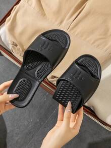 Unisex Spring To Summer Soft Bottom Comfortable Indoor Slippers, Suitable For Bedroom, Living Room, Wooden Floor, Home, Bathroom, Foldable Travel Lightweight Quick-Drying Slippers - Black - View 2