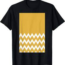 180g Pure Cotton RETRO ZIGZAG CHEVRON PATTERN SPICY MUSTARD AND WHITE T-Shirt - Black - View 1