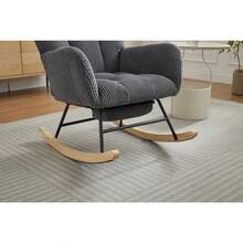 Modern Nursery Rocking Chair, Upholstered Glider Chair With High Backrest, Rocker Accent Armchair With Solid Wood Legs For Nursery Bedroom Living Room DARK GRAY-1877 - Multicolor - View 2