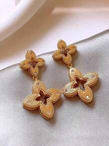 1 Pair Elegant & Chic Clover Rhinestone Inlaid Dainty Luxury Women Earrings, Suitable For Daily Wear, Dates, Galas, Parties And Gatherings
