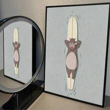 1buc Afiș din pânză amuzant cu animale de surfing, fără cadru, decor de artă de perete, retro, bar, cafenea, pictură decorativă vintage, cadou perfect de artă, cadouri pentru ziua de absolvire ﻿