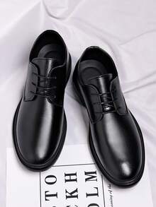 男士系带正式商务休闲婚鞋，全新设计 - 黑色 - 查看 6