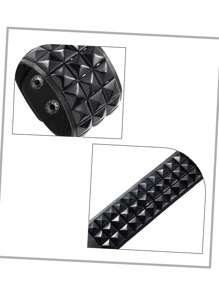 Yanxyad 1/2Pcs Studded Bracelet PU Leather Punk Bracelet For Men Women, 80s Wristband Goth Punk Rock Bracelet, Black/Silvery Punk Rock Style Three Rows Square Studs Faux Leather Bracelet Cuff Bangle Unisex Bracelets For Party Favors Bracelet & Gift