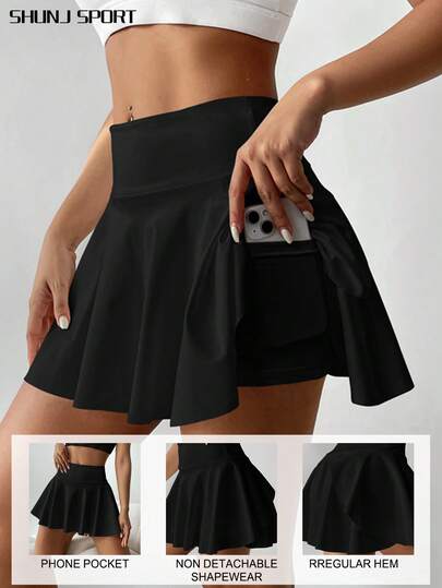 High Waist White Tennis Skort, 2 In 1 Anti-Flashing Golf/Badminton/Fitness Shorts Skirt With Pockets, Summer Sports Skirt Leggings For Yoga, Outdoor Running, New Women Clothing Black, Athleisure