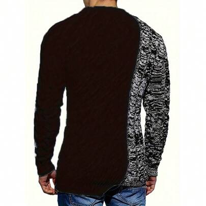 Local Warehouse- Neck Long Sleeve Knit Top European And American Sweater Men's Solid Color Round