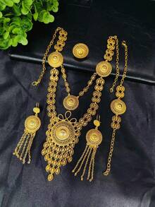 4 件镀金流苏项链耳环首饰套装，时尚非洲/中东新娘婚礼派对，情人节/母亲节礼物 - 金黃色 - 查看 2