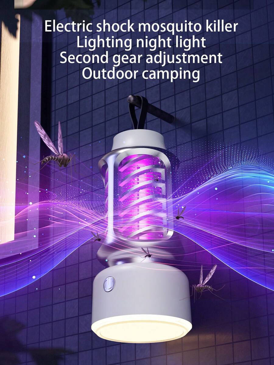 1 件 LED Be Silent 便携式电击灭蚊灯，紫色电动捕蚊器，可充电和插电两用，适用于室内、室外，杀死蚊子、昆虫、苍蝇、飞行，配有小刷子 - 彩色 - 查看 1