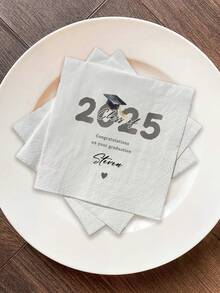 20-500pcs Custom Graduation Napkins, Personalized Napkins With Your Text, Class Of 2025, Disposable Beverage Dessert Napkins For Grad Party Decor, Graduation Party Gift, Custom Cocktail Napkins