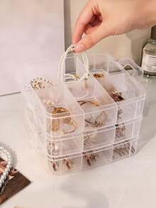 1 件儿童发饰收纳盒，带盖透明首饰盒，带隔层的串珠收纳盒，多功能珠宝包装盒