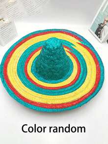 Random Color Straw Hat, Mexican Straw Hat, Woven Straw Hat, Fluffy Ball Straw Hat, Halloween Straw Hat, Party Straw Hat, Performance Prop Straw Hat - Multicolor - View 5