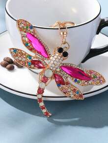 Llavero con diseño hueco con incrustaciones de árbol de la vida, llavero creativo con hoja de arce metálica y libélula con strass, accesorio de moda para coche, bolso, mochila escolar, gótico, Y2K, con soporte para identificación