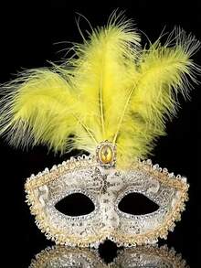 1pc Lace Masquerade Mask, Party Costume Mask, Wedding Carnival Mask, Personalized Face Mask, Stage Decorations, Sexy Half Face Lace Mask For Women, Feather Mask (Mask Style/Color Random, DIY Adhesive, May Have Slight Traces, Offset Printing) - Multicolor - View 7