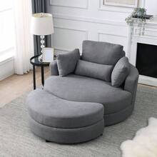 [Video] Welike Swivel Accent Barrel Modern Dark Grey Sofa Lounge Club Big Round Chair With Storage Ottoman Linen Fabric For Living Room Hotel With Pillows-6899 - Nhiều màu - Xem 2