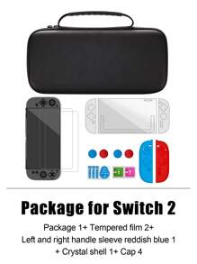Suitable For Switch2 Handle Bag Set Large Capacity Portable Game Console Cassette Storage Bag Real Machine Mold Hard Plastic Transparent Protective Shell Full Silicone Split Cover Left And Right Protective Cover HD Tempered Film Screen Protector Rocker Cap Full Set Of Accessories