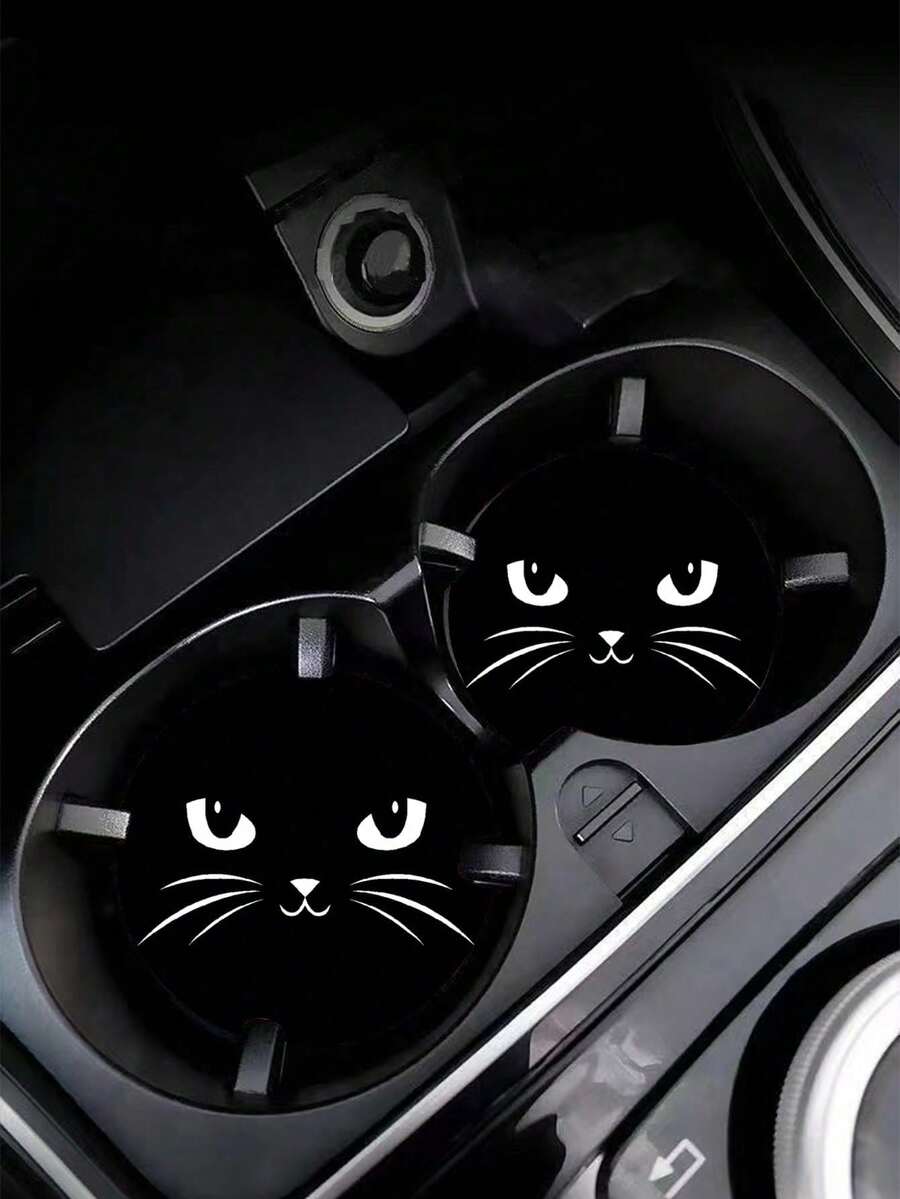 猫咪杯垫 汽车杯架杯垫，手指凹槽，方便取下，汽车内饰配件杯垫，杯垫垫子 汽车杯垫 - 黑與白 - 查看 1