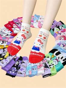 Sanrio 5/6/10/15/20/30 pares de calcetines cortos de verano transpirables con estampado Sanrio, que absorben la humedad