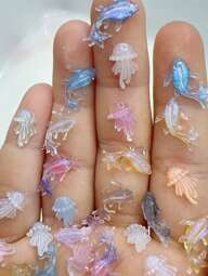 100pcs Mini Ocean Animal Nail Art Decoration Set - Adorable Resin Fish & Jellyfish Flatback Rhinestones, DIY Nail Art Decor, Scrapbooking & Home Decor Craft Supplies