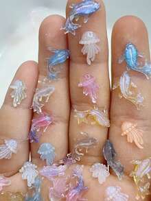 100pcs Random Color Aurora Jellyfish & Aurora Fish Mini Ocean Nail Art Accessories, Random Style Aurora Fish & Aurora Jellyfish, Random Color Mix, Total 100pcs, Suitable For Nail Art & Handmade Crafts - Multicolor - View 1