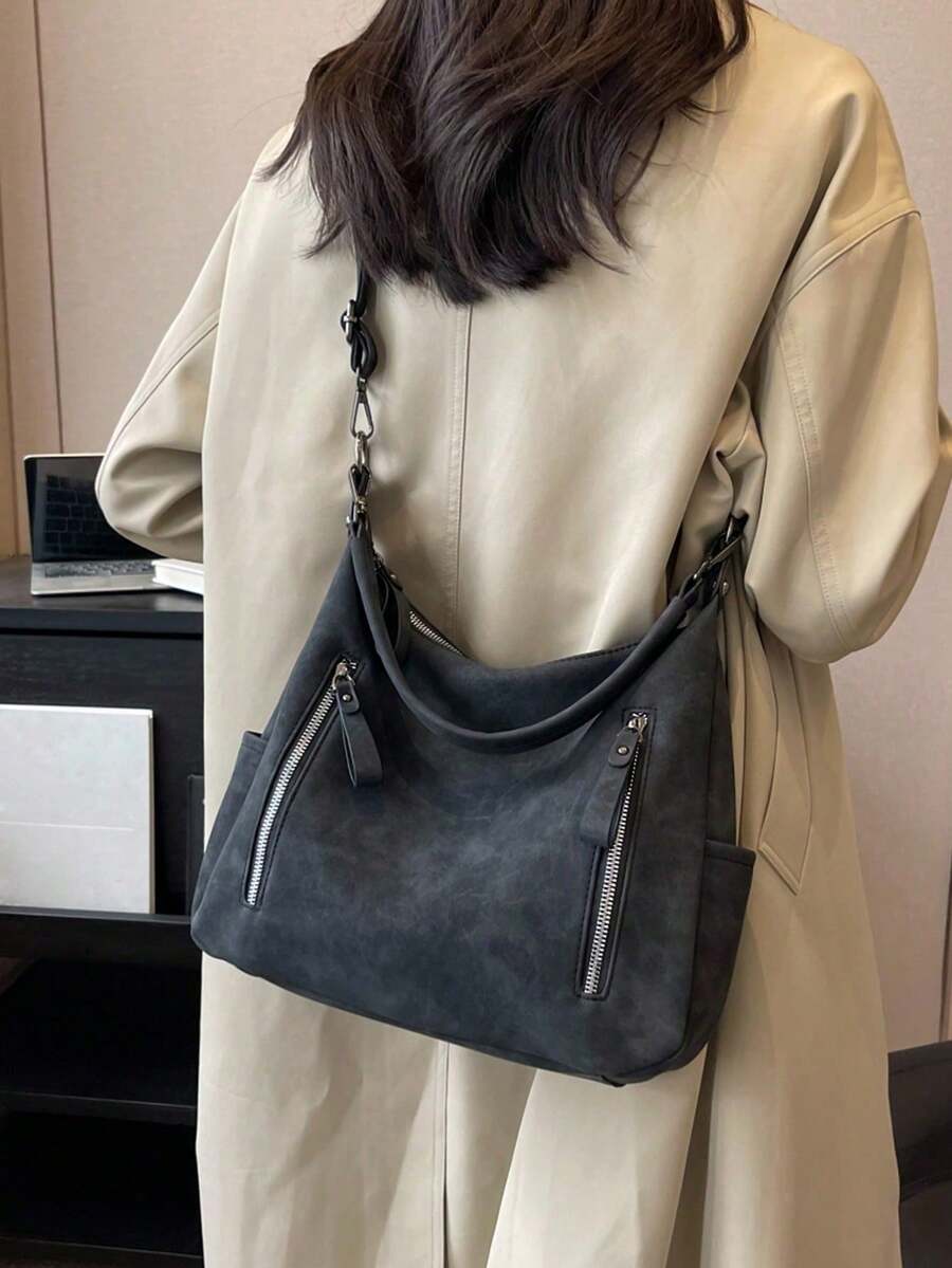 Geantă elegantă din piele Hobo, geantă mare de umăr, poșetă din piele neagră, geantă Messenger și crossbody pentru femei, geantă pentru laptop, geantă italiană Slouchy