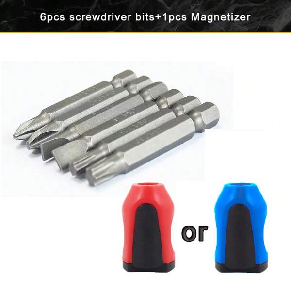 6 Chrome Vanadium Steel Screwdriver Heads, Sandblasted To Prevent Rusting; Paired With A Magnetizer, It Can Increase The Magnetic Force Of The Batch Head And Eliminate It. The Product Needs To Be Used With A Screwdriver Handle With A 1/4-Inch Hexagonal Socket