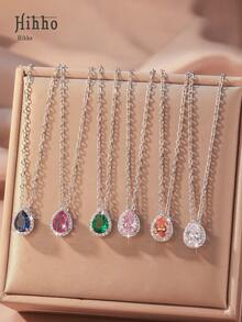 Hihho 1 Vòng Cổ Mặt Dây Chuyền Xương Đòn Đính Đá Cubic Zirconia Nhiều Màu Sắc Galaxy Moon Dành Cho Bé Gái, Với Thiết Kế Hình Giọt Nước 3D Rực Rỡ, Món Quà Trang Sức - Nhiều màu - Xem 1