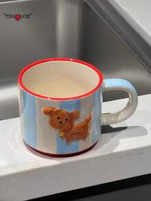 可爱手绘小狗陶瓷杯带手柄，可重复使用陶瓷咖啡杯，茶杯 - 彩色 - 查看 2