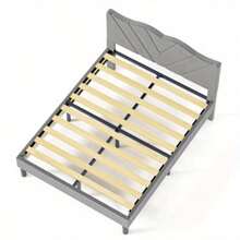 Full Size Modern Platform Bed  With Upholstered Head  Wooden Slats  No Box Spring Needed, Easy Assembly, Grey - Grey Velvet - View 7
