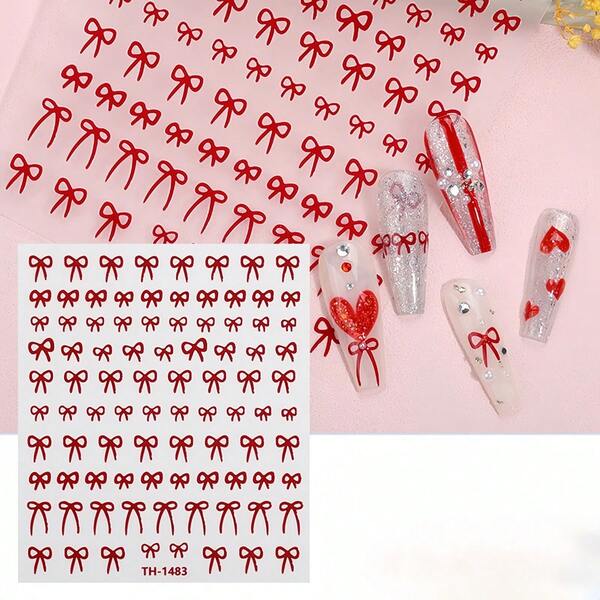 1pc Silver Foil Bowknot Minimalist Nail Art Sticker, DIY Nail Decor, INS Style Self-Adhesive
