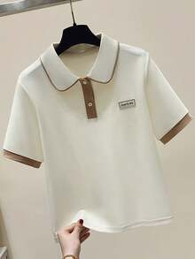 Girls' Polo Shirt Contrast Label Collar T-Shirt, Back To School Season