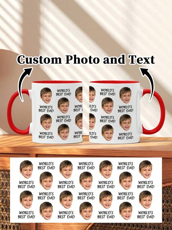1pc 11oz Customized Mug For Dad With Photos Of Babies And Children. You Can Customize Both Photos And Texts. It's A Personalized Water Cup With Children's Photos. It's A Father's Day Gift From The Wife To The Husband. And It Can Also Serve As A Gift For Grandpa With Funny Face Photos Printed On It.