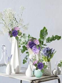 25pcs Purple Artificial Rose Flowers Set With 2pcs Leaves, Realistic Roses On Stems, For DIY Wedding Bouquet, Party, Home Decor