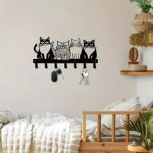 Cute Cat Themed Metal Wall Hooks, Perfect For Towels, Coats, And Keys, Ideal Gift For Cat Lovers, Versatile Home Decor, Suitable For Thanksgiving And Christmas, Contemporary Style, No Power Required Room Decor Bedroom Decor Wall Decor - Black - View 4