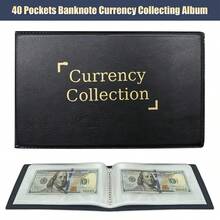 Ein Währungssammelalbum mit 40 Fächern, ein Bargeldeinzahlungsbuch, ein Einzahlungsordner, ein Kassenbuch, ein Notizblock und ein Sparbuch, entworfen für Sammler zur Verwaltung von Bargeld und Banknoten, Sparplan, 14-tägiger Sparplan, 10.000 Euro Sparplan, Sparprogramm - Schwarz - Übersicht 8