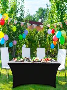 1/2pcs Black High Stretch Tablecloth + 6pcs Chair Cover Set, 4FT/6FT/8FT Polyester & Spandex Material Tablecloth, All-Season Tablecloth Covers, Full-Cover Chair Covers, PU Leather Chair Covers With Tie-Back, Suitable For Home, Indoor, Outdoor, Picnic And Camping, Fits All Holidays And Special Occasions