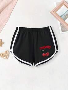 2pcs/Set Tween Girls Letter Slogan & Cherry Print Crop Top T-Shirt & Sports Shorts Set, Spring/Summer Outfit - White - View 9