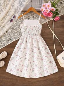 Vestido de tirantes finos con hombros al descubierto y estampado floral elegante para niñas, para primavera/verano